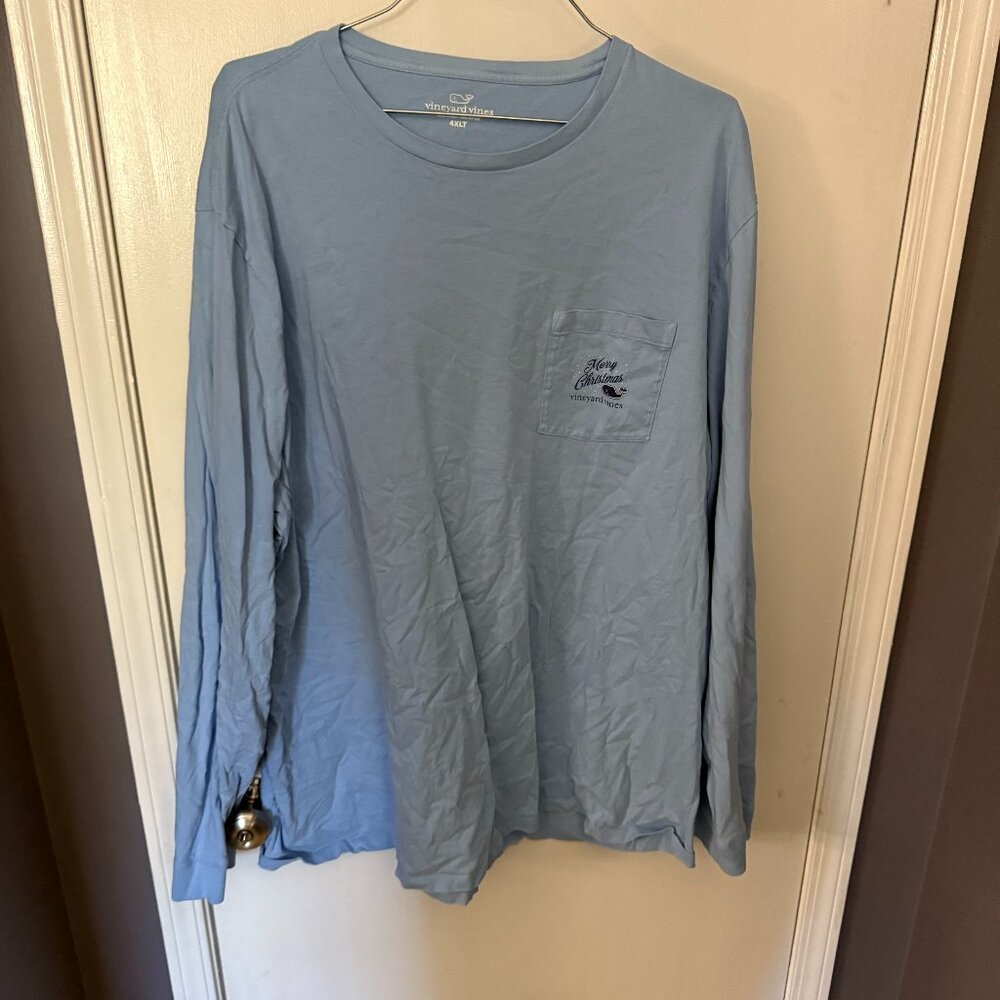 4XLT - Vineyard Vines - Light Blue, Christmas Themed L/S T-shirt